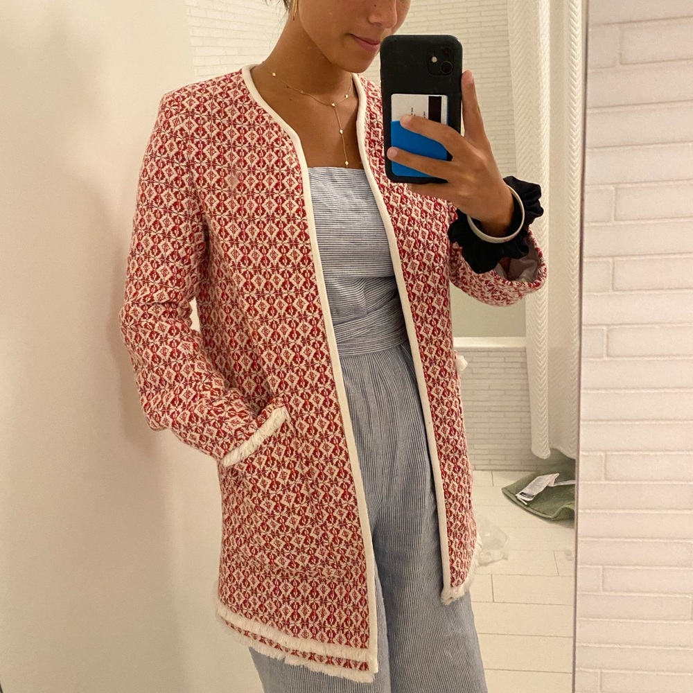 Zara Frayed Printed Coat - Picture 2 of 6